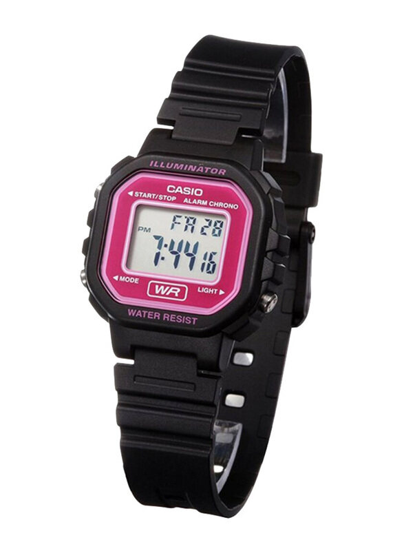 

Casio Illuminator Digital Watch Women with Resin Band, Water Resistant, LA-20WH-4A, Black-Clear