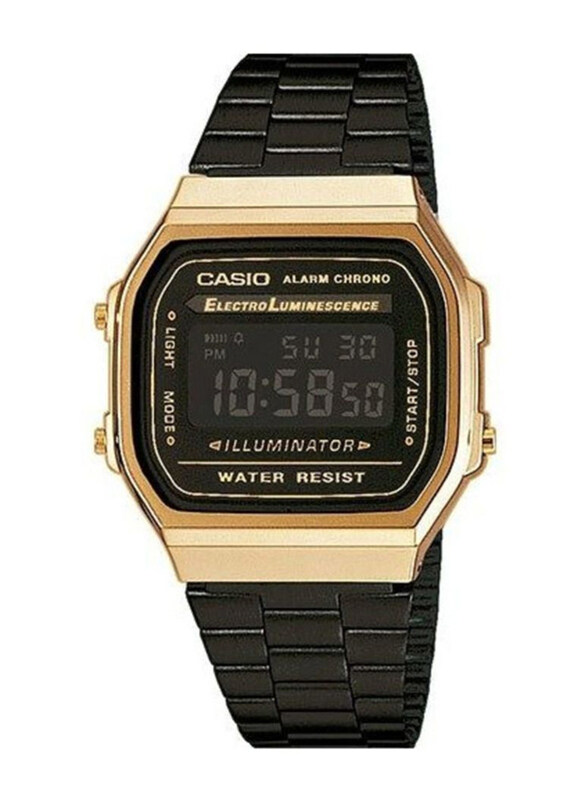 

Casio Vintage Digital Watch for Men with Stainless Steel Band, Water Resistant, A168WEGB-1BDF, Black