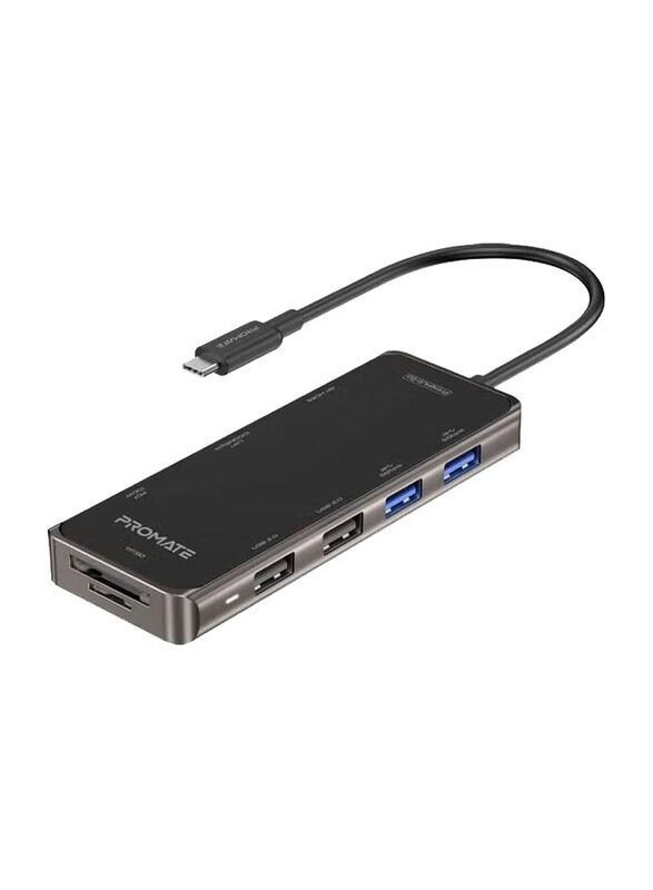 

Universal Promate Compact Multiport USB-C Hub with 100W Power Delivery, Black