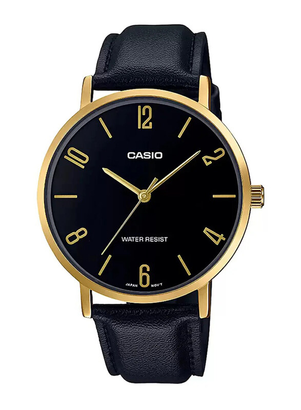 

Casio Enticer Analog Watch for Men with Leather Band, Water Resistant, MTP-VT01GL-1B2UDF, Black