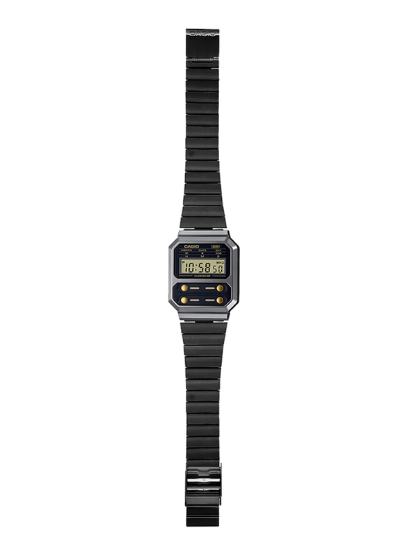 Casio Vintage Digital Watch for Unisex with Stainless Steel Band, Water Resistant, A100WEGG-1A2, Black-Black