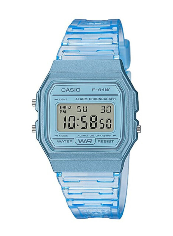 

Casio Classic Digital Watch for Women with Resin Band, Water Resistant, F-91WS-2DF, Blue-Clear