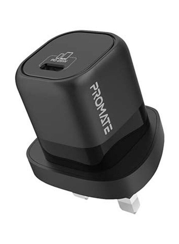 

Promate 25W Power Delivery USB-C UK Wall Charger, Black