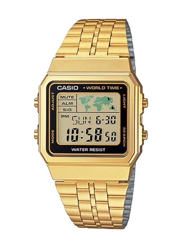 

Casio Digital Watch for Men with Stainless Steel Band, Water Resistant, A500WGA-1DF, Gold-Grey