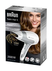 Braun Satin Hair 5 Power Perfection Hair Dryer, HD580, Grey/White