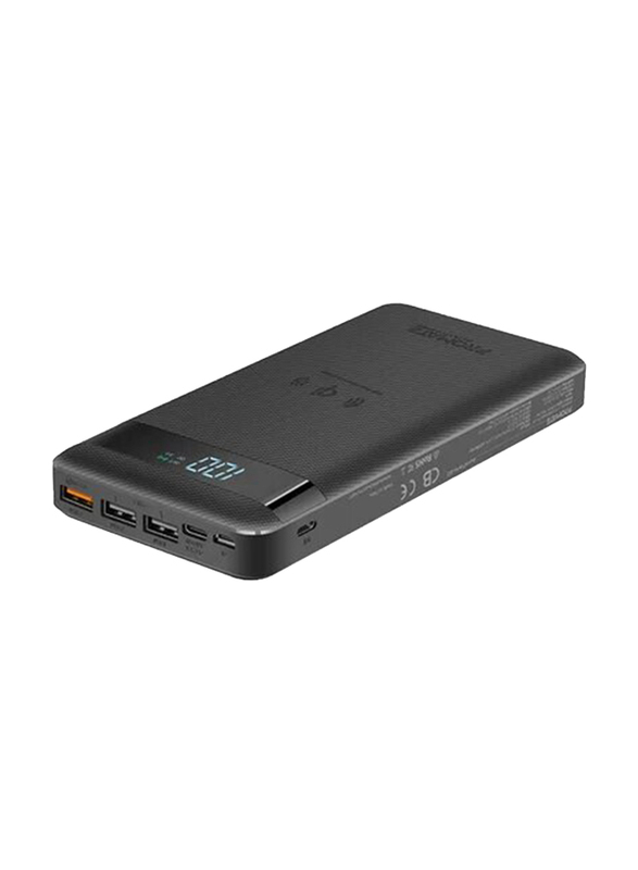 Promate 20000mAh Qi Fast Wired and Wireless Powerbank with Micro USB Input, Black