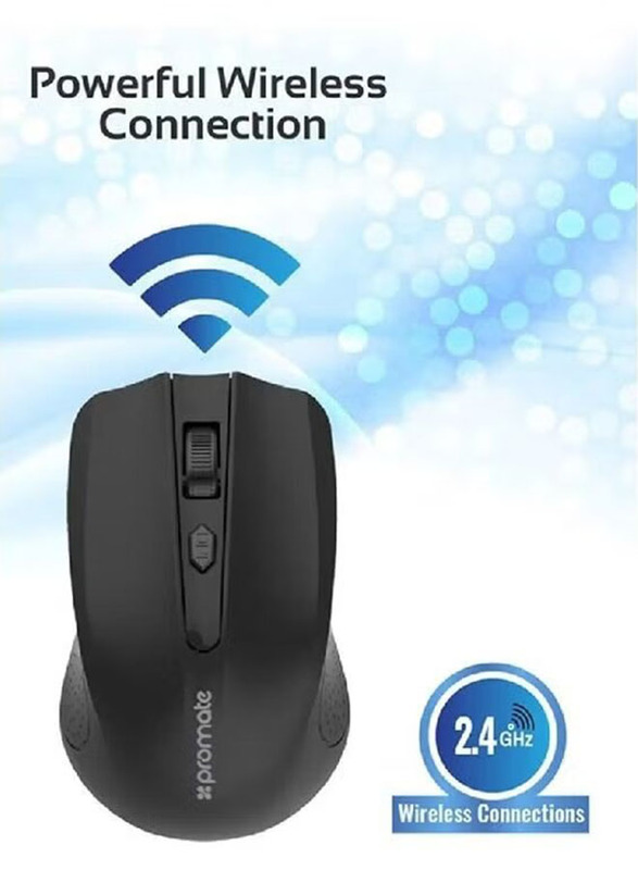 Promate Portable Wireless Optical Mouse, Black