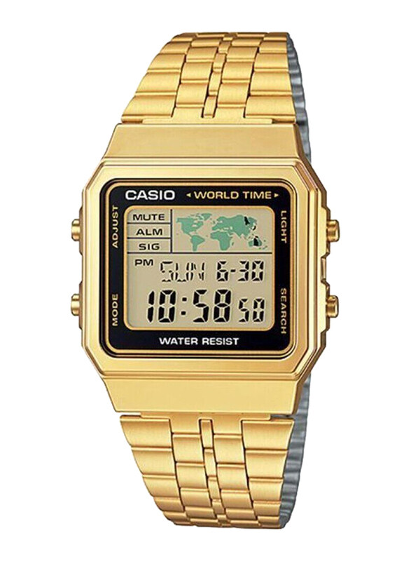 

Casio Digital Watch for Men with Stainless Steel Band, Water Resistant, A500WGA-1DF, Gold-Grey