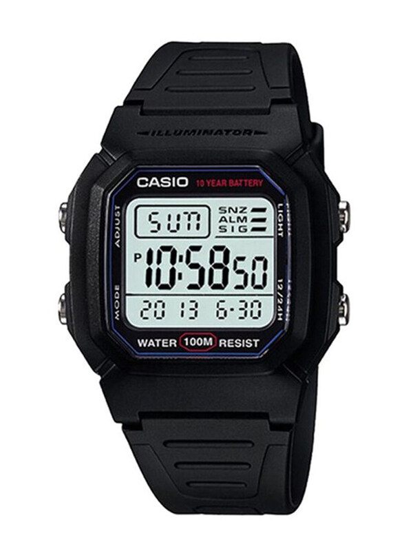 

Casio Digital Watch for Men with Resin Band, Water Resistant, W-800H-1AVDF, Black-Transparent