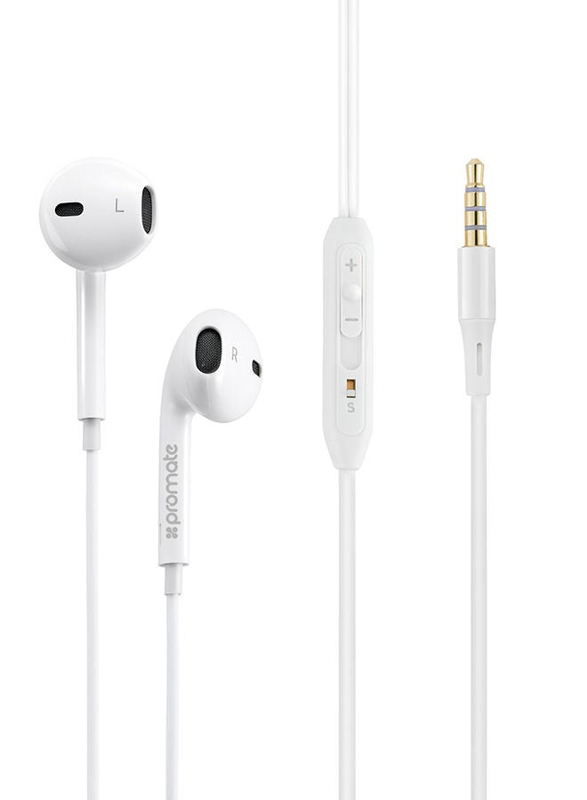 Promate Wired In-Ear Earphones with Mic, White