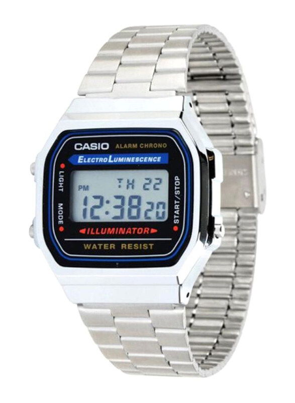 

Casio Vintage Digital Watch for Men with Stainless Steel Band, Water Resistant, A168WA-1, Silver-Grey