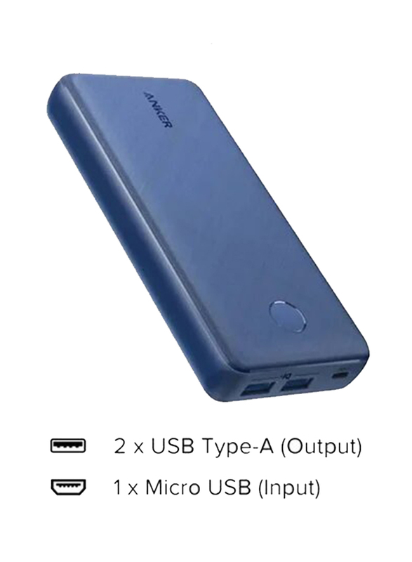 Anker 20000mAh PowerCore II Portable Charger with Dual USB Ports, PowerIQ 2.0 Fast Charging Power Bank for iPhone/Samsung & More, Blue