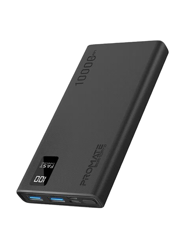 

Promate 10000mAh Compact Smart Charging Power Bank with Dual USB-A & USB-C Output 10W, Black