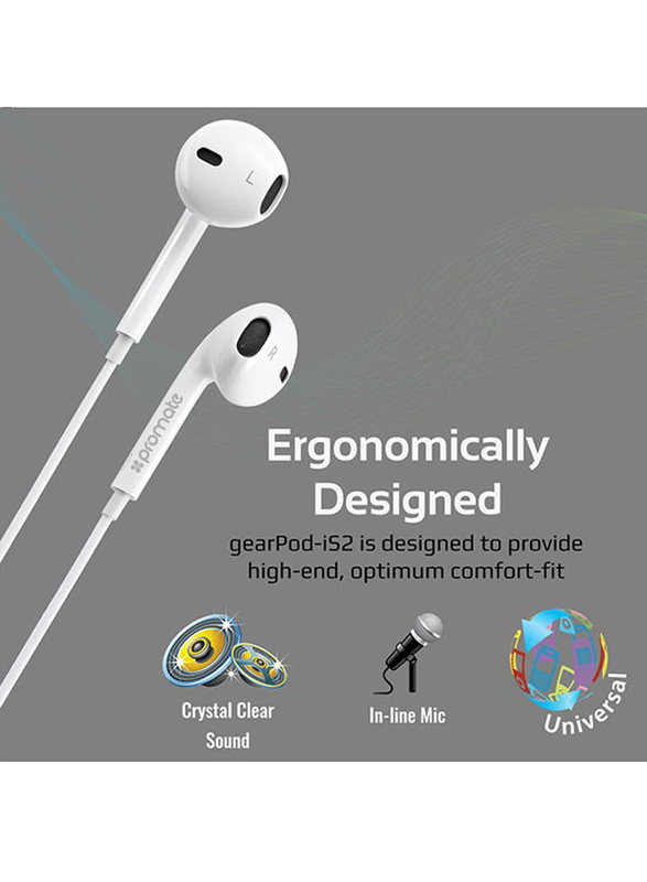Promate Wired In-Ear Earphones with Mic, White