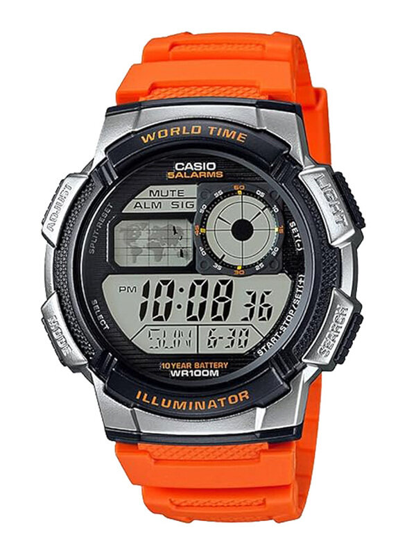 

Casio Youth Digital Watch Unisex with Resin Band, Water Resistant, AE-1000W-4BVDF, Orange-Grey