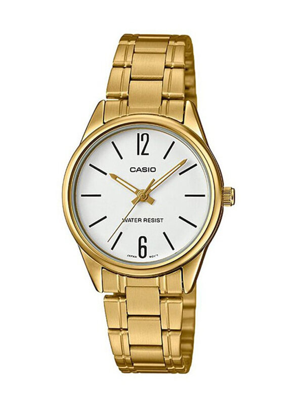 

Casio Dress Analog Watch for Women with Stainless Steel, Water Resistant, LTP-V005G-7BUDF, White-Gold