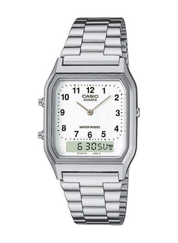 

Casio Analog-Digital Watch for Men with Stainless Steel Band, Water Resistant, AQ-230A-7BMQ, Silver-White