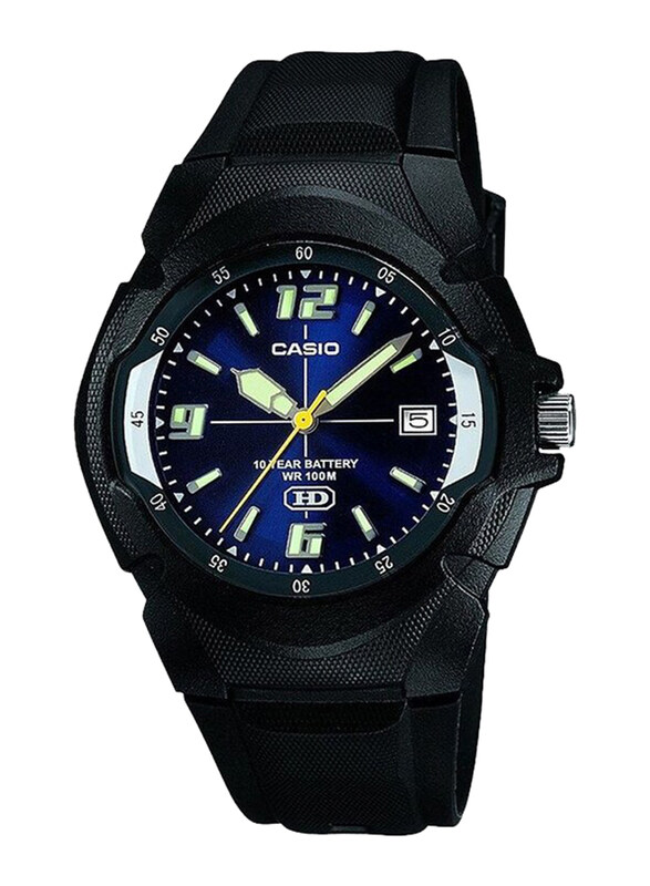 

Casio Analog Watch for Men with Resin Band, Water Resistant, Mw-600F-2Avdf, Black-Blue