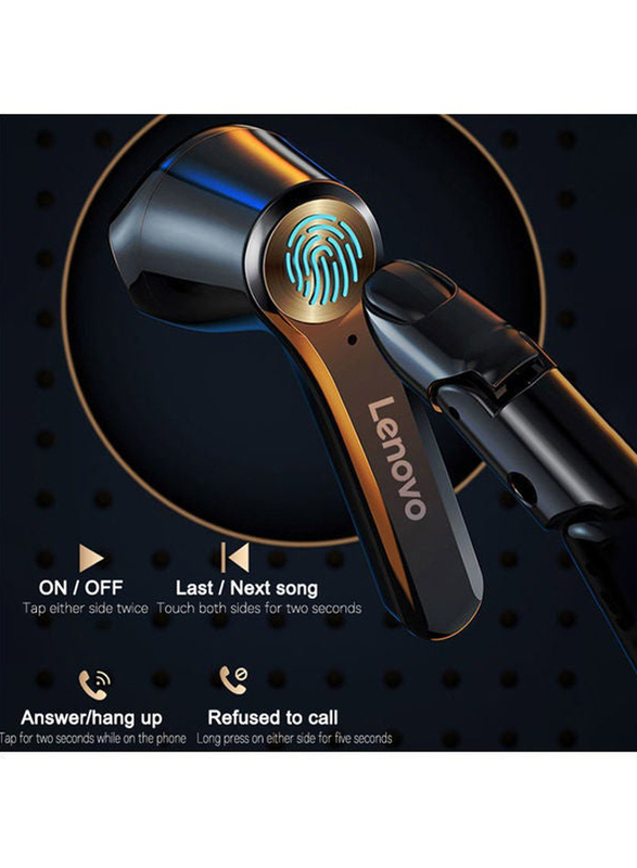 Lenovo QT81 True Wireless In-Ear Earbuds with Mic & Touch Control, Black