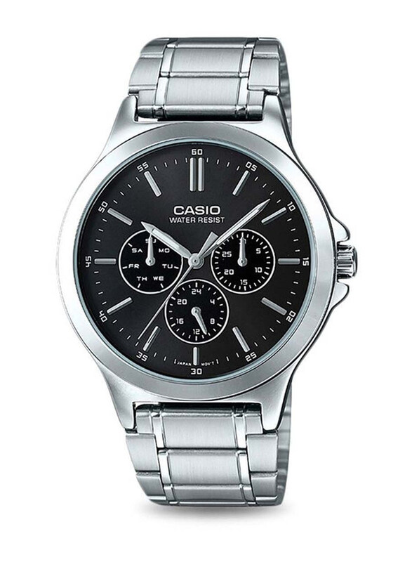 

Casio Enticer Analog Watch for Men with Stainless Steel Band, Water Resistant and Chronograph, MTP-V300D-1AUDF, Silver-Black