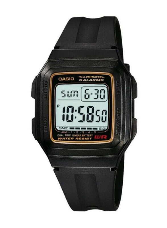 

Casio Illuminator Digital Watch for Men with Resin Band, Water Resistant, F-201WA-9ADF, Black-Clear