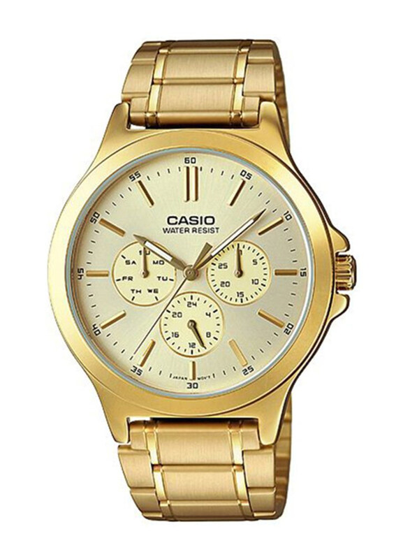 

Casio Enticer Analog Watch for Men with Stainless Steel Band, Water Resistant, MTP-V300G-9AUDF, Gold