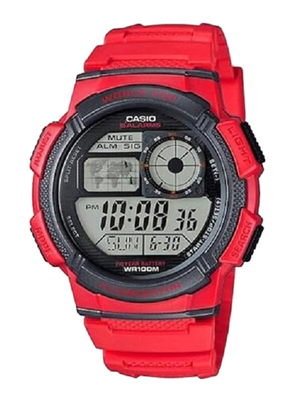 

Casio Digital Watch for Men with Resin Band, Water Resistant, AE-1000W-4AVDF, Red-Grey