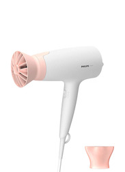 Philips 3000 Series Essential Care Dryer with ThermoProtect, 1600W, BHD300/10, White/Pink