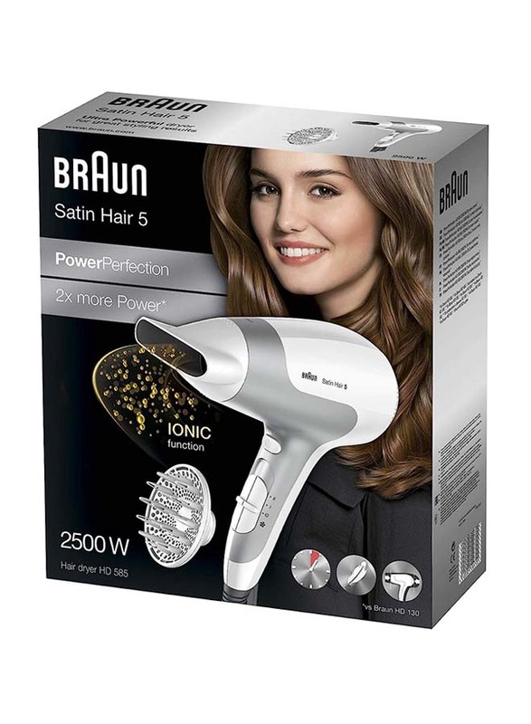 Braun Satin Hair 5 Power Hair Dryer with Diffuser, 2500W, HD585, Grey/White