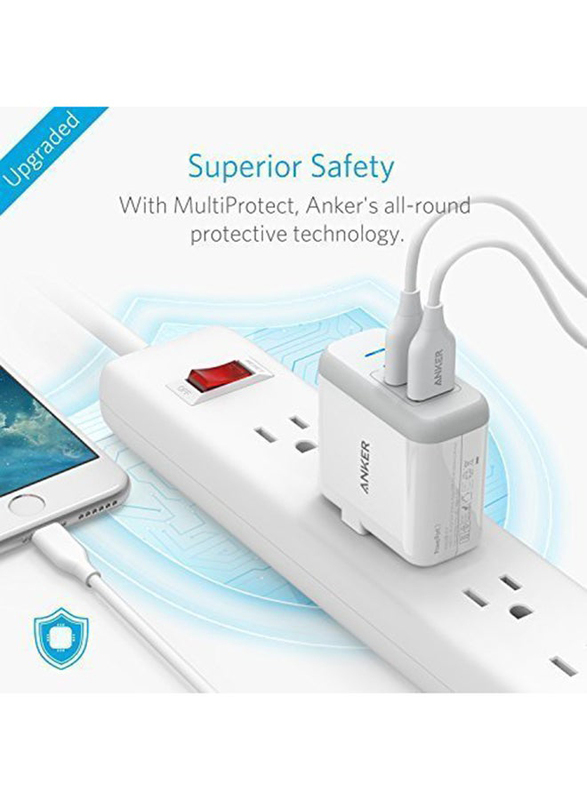 Anker One Size 2-Port Wall Charger with Fast Charging Micro USB Cable, White