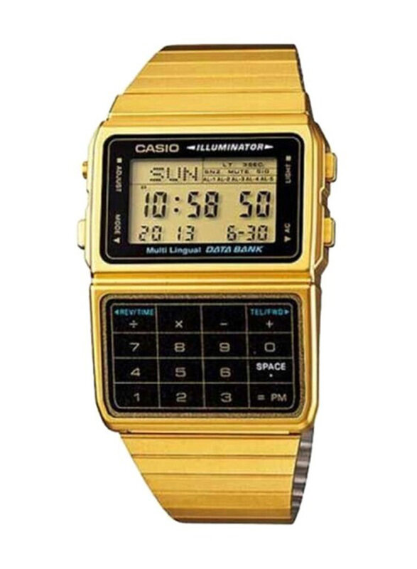 

Casio Digital Watch for Men with Stainless Steel Band, Water Resistant, DBC-611G-1DF, Gold-Black