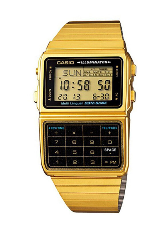 

Casio Databank Multi-Lingual Digital Calculator Telememo Watch for Men with Stainless Steel Band, DBC-611G-1, Gold