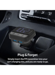 Promate Wireless in-Car Radio Car FM Transmitter Kit with Dual USB Ports, Hands Free Calling and Remote Control, Black
