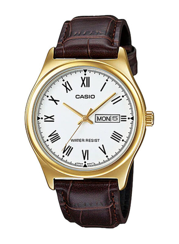 

Casio Enticer Analog Watch for Men with Leather Band, Water Resistant, MTP-V006GL-7BUDF, Brown-White