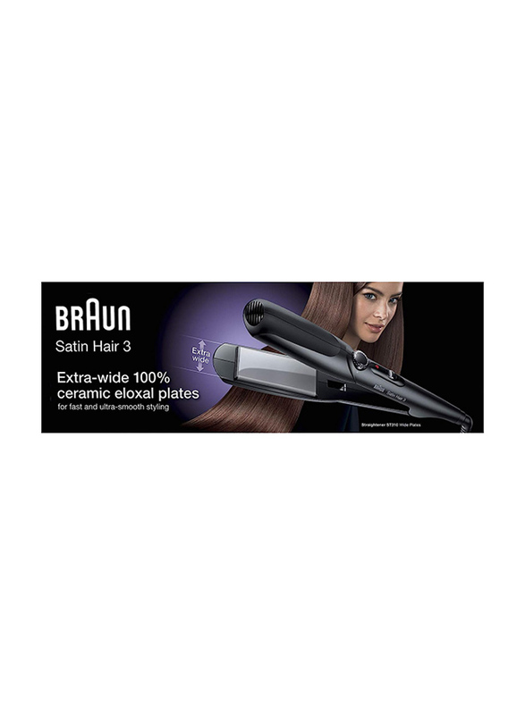 Braun Satin Hair 3 Hair Straightener with Extra Wide Plates, ST310, Black