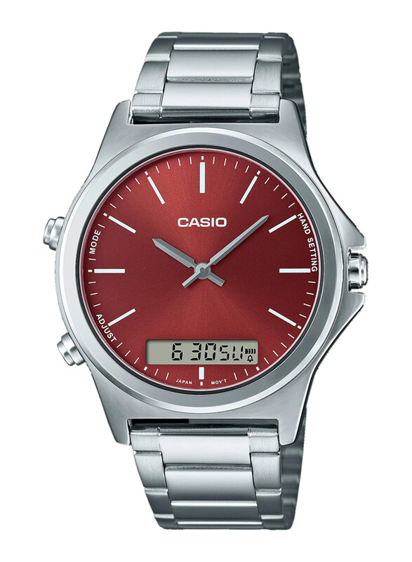 

Casio Analog Digital Watch for Men with Stainless Steel Band, Water Resistant, MTP-VC01D-5E, Silver-Red