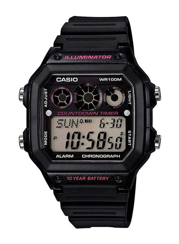 

Casio Digital Watch Unisex with Resin Band, Water Resistant and Chronograph, AE-1300WH-1A2VDF, Black-Grey