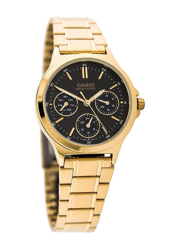 

Casio Dress Analog Watch for Women with Stainless Steel, Water Resistant & Chronograph, LTP-V300G-1A, Black-Gold