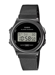 Casio Vintage Digital Watch for Unisex with Stainless Steel Band, Water Resistant and Chronograph, A171WEMB-1A, Black-Black