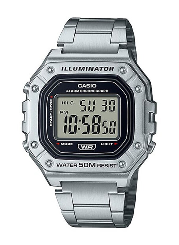 

Casio Youth Digital Watch for Men with Stainless Steel Band, Water Resistant, W-218HD-1AVDF, Silver-Transparent