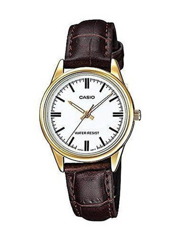 

Casio Analog Watch for Women with Leather, Water Resistant, LTP-V005GL-7AUDF, White-Brown