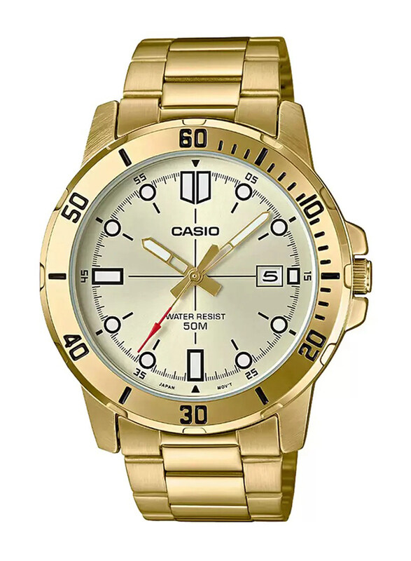 

Casio Enticer Analog Watch for Men with Stainless Steel Band, Water Resistant, MTP-VD01G-9EVUDF, Gold