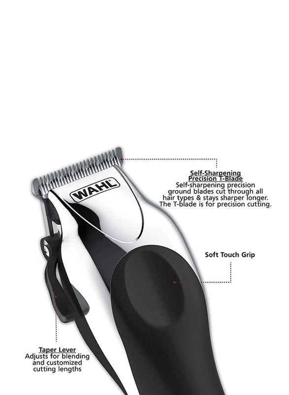 Wahl 27-Piece Deluxe Chrome Pro Complete Hair Cutting Grooming Kit, Black/Silver