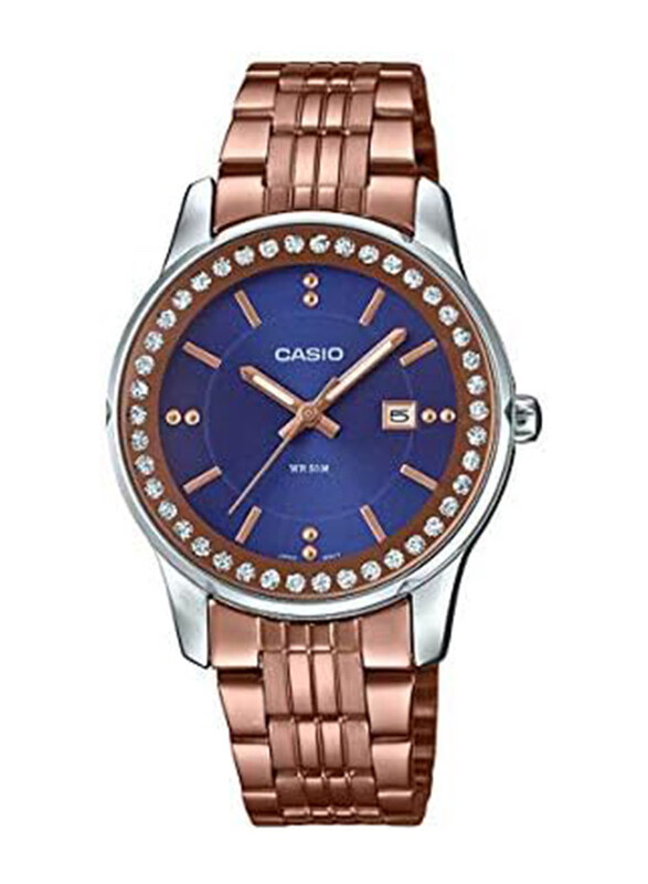 

Casio Analog Watch for Women with Stainless Steel Band, Water Resistant, LTP-1358R-2AV, Rose Gold-Blue