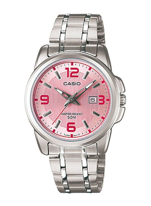 

Casio Analog Watch for Women with Stainless Steel Band, Water Resistant, LTP-1314D-5AV, Silver-Pink