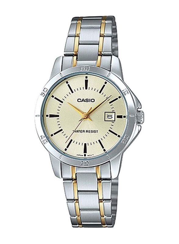 

Casio Analog Watch for Women with Stainless Steel Band, Water Resistant, LTP-V004SG-9AUDF, Silver/Gold-Yellow