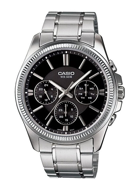 

Casio Enticer Analog Watch for Men with Stainless Steel Band, Water Resistant and Chronograph, MTP-1375D-1AVDF, Silver-Black