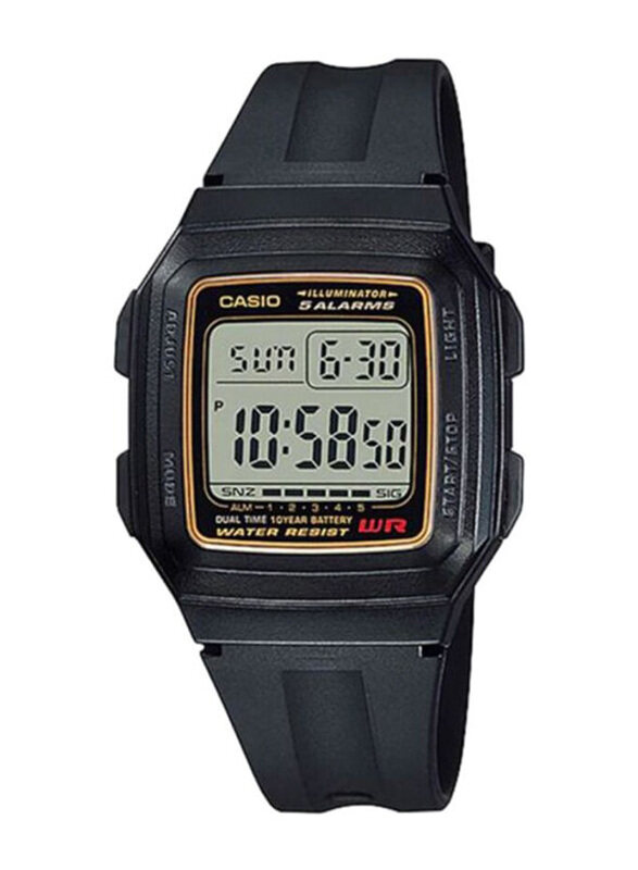 

Casio Classic Digital Watch for Men with Resin Band, Water Resistant, F-201WA-9A, Black-Clear