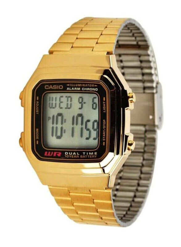 

Casio Digital Watch for Men with Stainless Steel Band, Water Resistant, A178WGA-1ADF, Gold-Grey