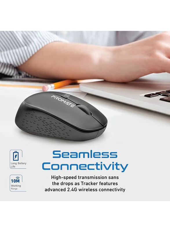 Promate 2.4G Professional Precision Tracking Comfort Grip Wireless Optical Mouse with USB Nano Receiver, Black